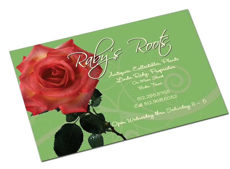 Raby’s Roots business card